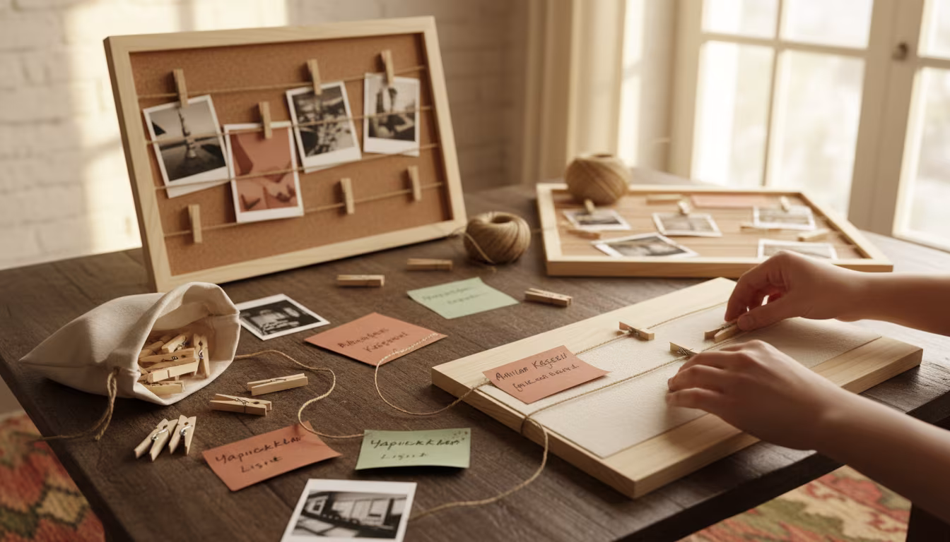 Ahşap Clothespin ile Fotoğraf Çerçevesi ve Notluk Yapımı
