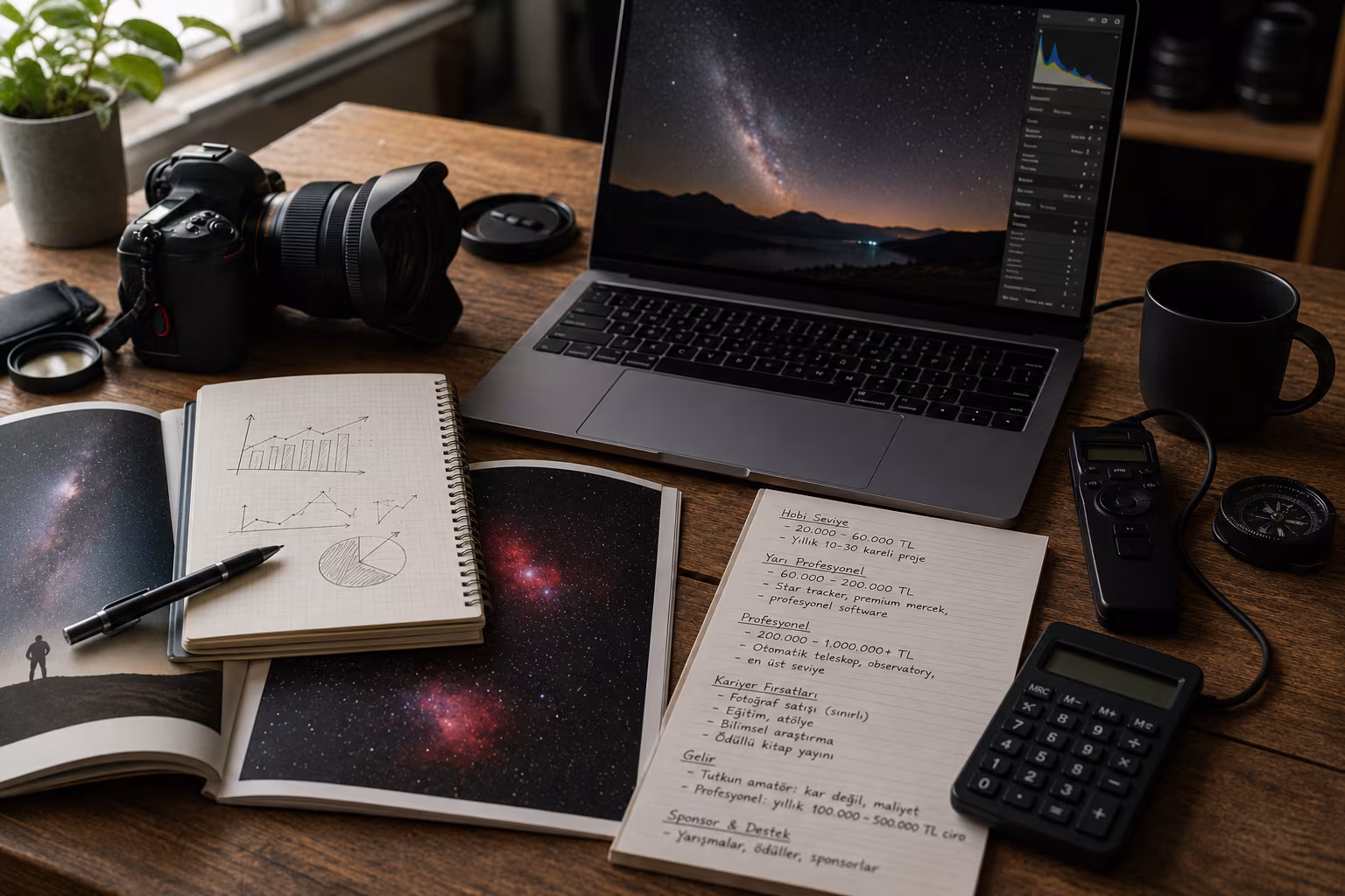 Astrofotoğrafa Başlamak: Teleskopsuz Çekim Rehberi - Astrofotoğraf maliyet ve kariyer bolumunu gosteren detayli hobi gorseli