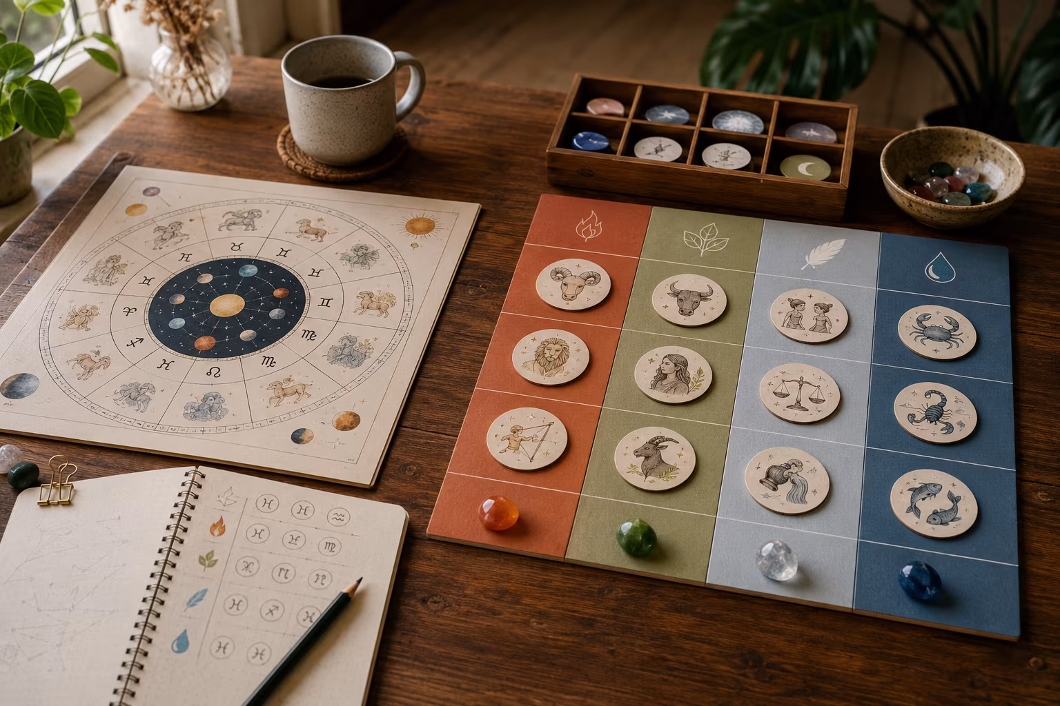 Astrolojik Atlas Okuma: Burç Çarkı ve Evler - 12 burcun temel özellikleri bolumunu gosteren detayli hobi gorseli