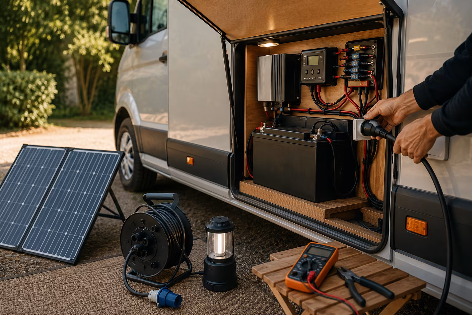 Karavan Yaşamı Başlangıç: Donanım ve Yer - Karavan elektriği nasıl yönetilir? bolumunu gosteren detayli hobi gorseli