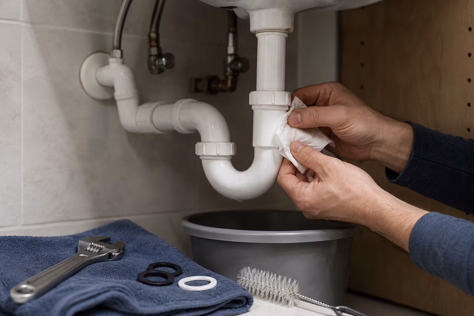 Lavabo Sifonu Temizleme: Tıkanıklık Açma - Test ve kaçak kontrolü bolumunu gosteren detayli hobi gorseli