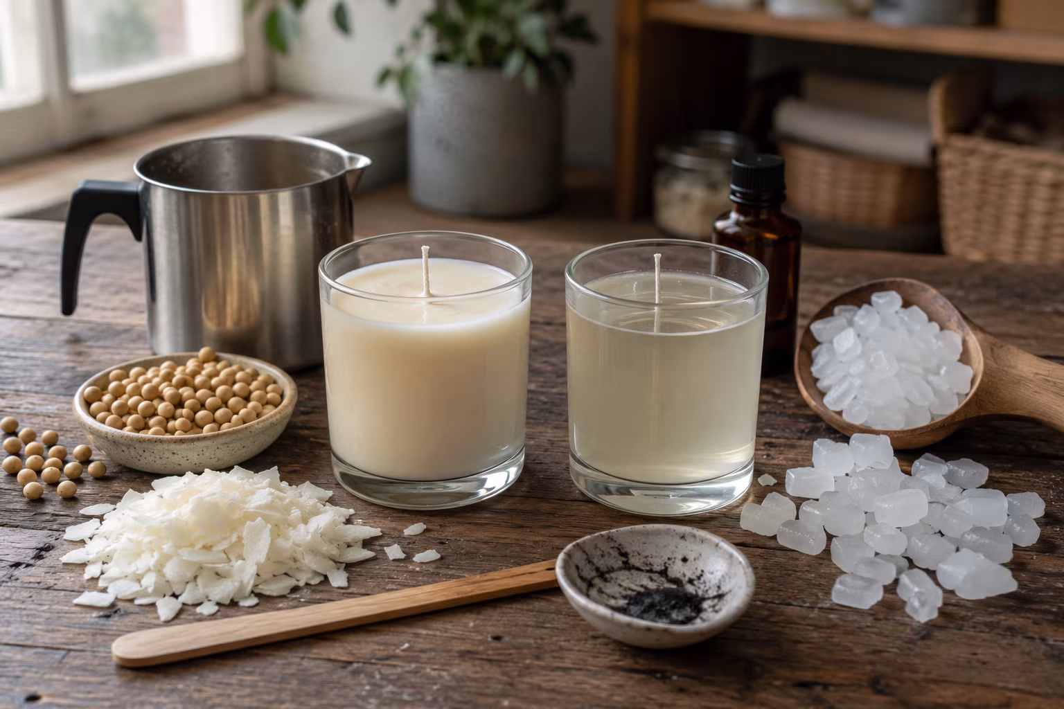 Mum Yapımı: Parafin ve Soya Mumu Karşılaştırma - Parafin vs soya: kimyasal karşılaştırma bolumunu gosteren detayli hobi gorseli
