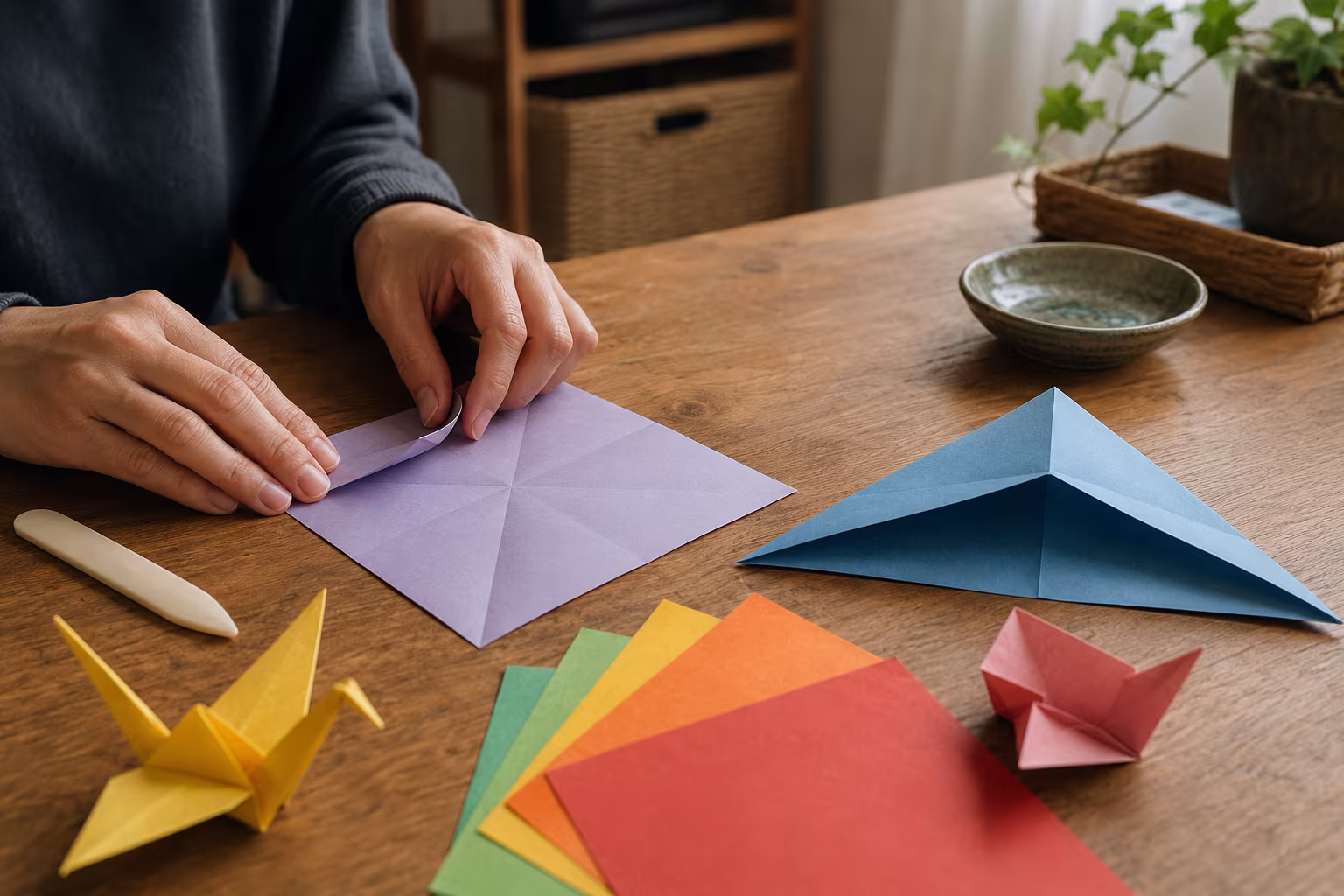Origami Başlangıç: İlk Katlamalar - Temel katlama türleri ve sembolizmleri bolumunu gosteren detayli hobi gorseli