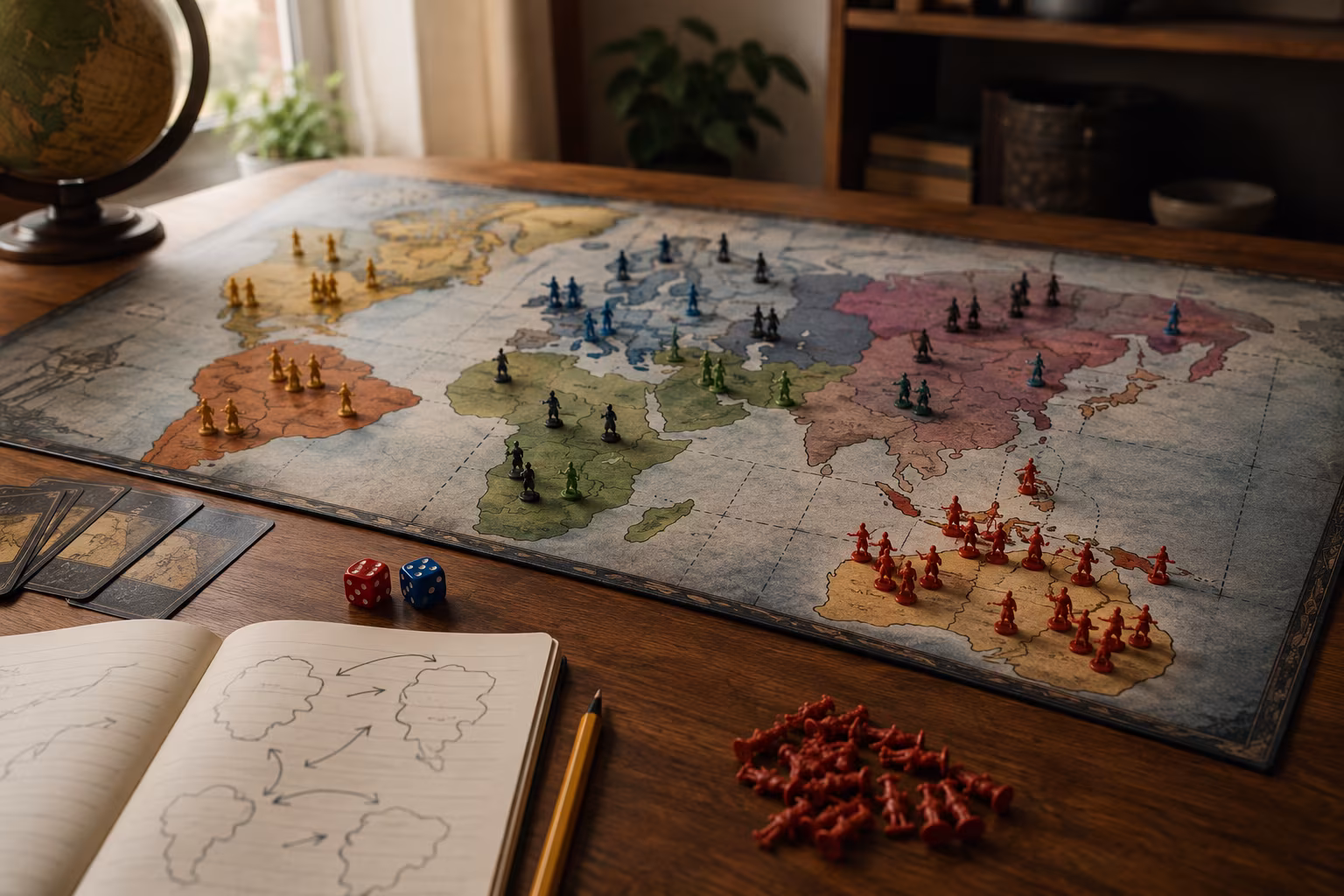 Strateji Oyunları Başlangıç: Risk ve Catan - Risk: klasik askeri strateji bolumunu gosteren detayli hobi gorseli