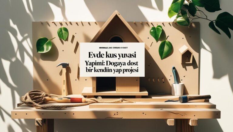 Çatısı verniklenmiş, ahşaptan yapılmış ve bahçeye asılmış kuş yuvası