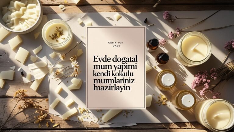 Doğal mumların yapım sürecini yansıtan malzemeler ve kaplarla dolu masa.