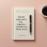Yaratıcı Yazarlık Başlangıç ​​Rehberi Kapağı – defter, kalem ve kahve bulunan minimalist bir masa